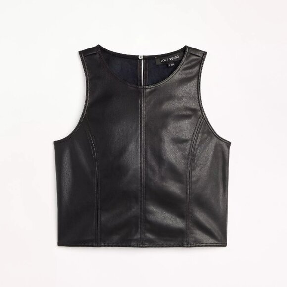 LOFT Topstitched Faux Leather Shell in Black - Picture 5 of 7